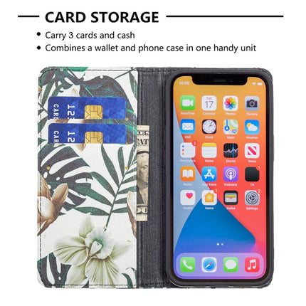 Colored Drawing Pattern Invisible Magnetic Horizontal Flip PU Leather Case with Holder & Card Slots & Wallet For iPhone 13 mini(Red Leaves)-garmade.com