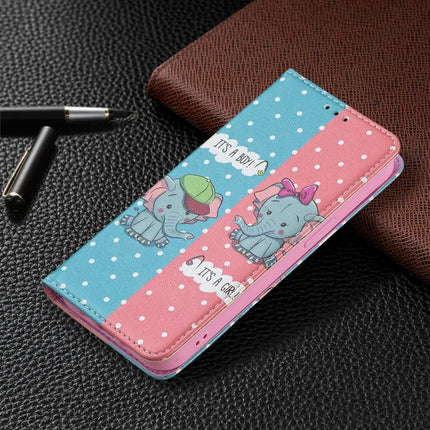 Colored Drawing Pattern Invisible Magnetic Horizontal Flip PU Leather Case with Holder & Card Slots & Wallet For iPhone 13 mini(Elephant)-garmade.com