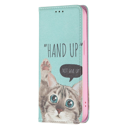 Colored Drawing Pattern Invisible Magnetic Horizontal Flip PU Leather Case with Holder & Card Slots & Wallet For iPhone 13(Cat)-garmade.com