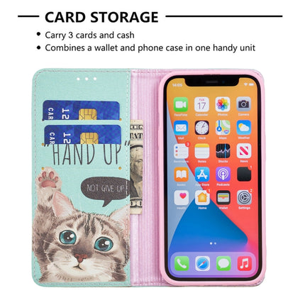 Colored Drawing Pattern Invisible Magnetic Horizontal Flip PU Leather Case with Holder & Card Slots & Wallet For iPhone 13(Cat)-garmade.com