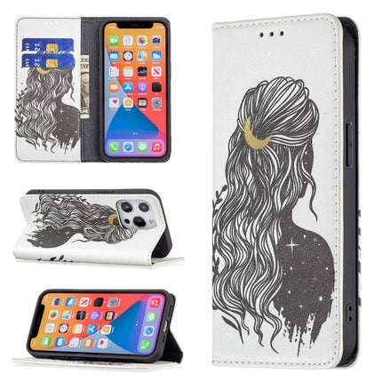 Colored Drawing Pattern Invisible Magnetic Horizontal Flip PU Leather Case with Holder & Card Slots & Wallet For iPhone 13(Girl)-garmade.com