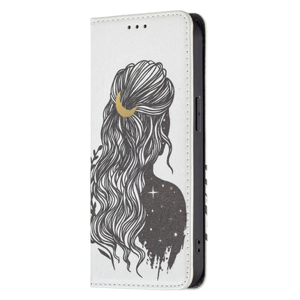 Colored Drawing Pattern Invisible Magnetic Horizontal Flip PU Leather Case with Holder & Card Slots & Wallet For iPhone 13(Girl)-garmade.com