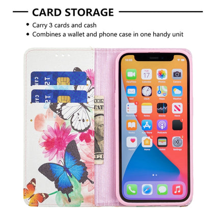 Colored Drawing Pattern Invisible Magnetic Horizontal Flip PU Leather Case with Holder & Card Slots & Wallet For iPhone 13(Two Butterflies)-garmade.com