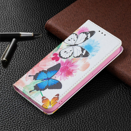Colored Drawing Pattern Invisible Magnetic Horizontal Flip PU Leather Case with Holder & Card Slots & Wallet For iPhone 13(Two Butterflies)-garmade.com