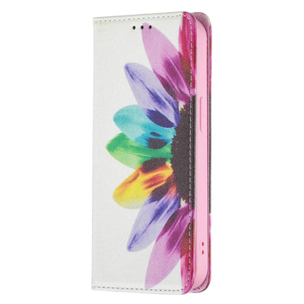 Colored Drawing Pattern Invisible Magnetic Horizontal Flip PU Leather Case with Holder & Card Slots & Wallet For iPhone 13(Sun Flower)-garmade.com