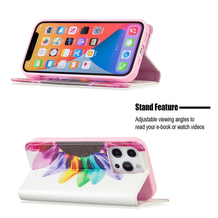 Colored Drawing Pattern Invisible Magnetic Horizontal Flip PU Leather Case with Holder & Card Slots & Wallet For iPhone 13(Sun Flower)-garmade.com