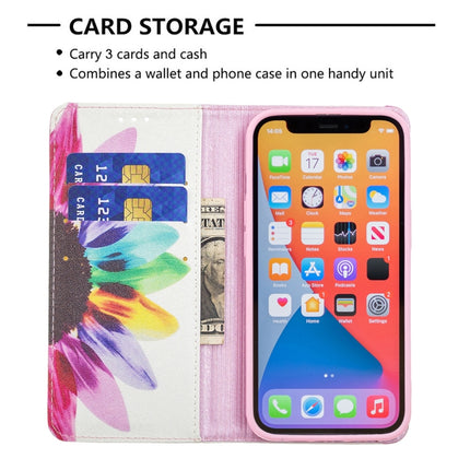 Colored Drawing Pattern Invisible Magnetic Horizontal Flip PU Leather Case with Holder & Card Slots & Wallet For iPhone 13(Sun Flower)-garmade.com