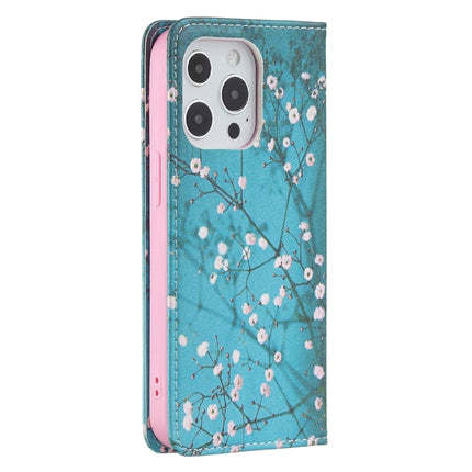 Colored Drawing Pattern Invisible Magnetic Horizontal Flip PU Leather Case with Holder & Card Slots & Wallet For iPhone 13(Plum Blossom)-garmade.com