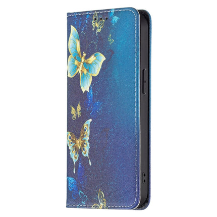 Colored Drawing Pattern Invisible Magnetic Horizontal Flip PU Leather Case with Holder & Card Slots & Wallet For iPhone 13(Gold Butterflies)-garmade.com