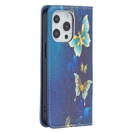 Colored Drawing Pattern Invisible Magnetic Horizontal Flip PU Leather Case with Holder & Card Slots & Wallet For iPhone 13(Gold Butterflies)-garmade.com