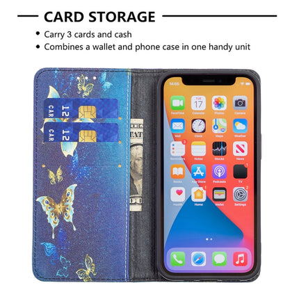 Colored Drawing Pattern Invisible Magnetic Horizontal Flip PU Leather Case with Holder & Card Slots & Wallet For iPhone 13(Gold Butterflies)-garmade.com