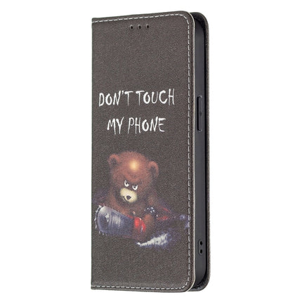 Colored Drawing Pattern Invisible Magnetic Horizontal Flip PU Leather Case with Holder & Card Slots & Wallet For iPhone 13(Bear)-garmade.com