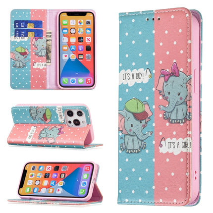 Colored Drawing Pattern Invisible Magnetic Horizontal Flip PU Leather Case with Holder & Card Slots & Wallet For iPhone 13(Elephant)-garmade.com