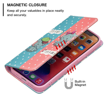 Colored Drawing Pattern Invisible Magnetic Horizontal Flip PU Leather Case with Holder & Card Slots & Wallet For iPhone 13(Elephant)-garmade.com