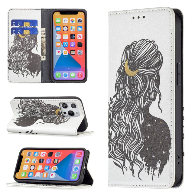 Colored Drawing Pattern Invisible Magnetic Horizontal Flip PU Leather Case with Holder & Card Slots & Wallet For iPhone 13 Pro(Girl)-garmade.com