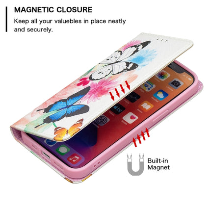 Colored Drawing Pattern Invisible Magnetic Horizontal Flip PU Leather Case with Holder & Card Slots & Wallet For iPhone 13 Pro(Two Butterflies)-garmade.com