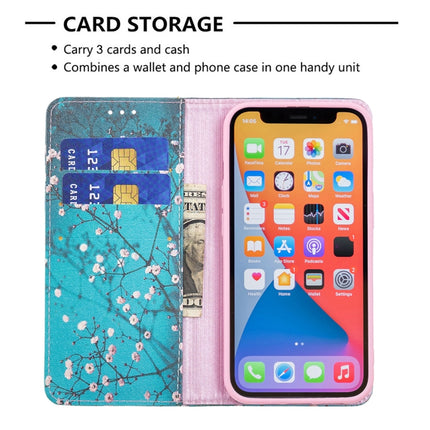 Colored Drawing Pattern Invisible Magnetic Horizontal Flip PU Leather Case with Holder & Card Slots & Wallet For iPhone 13 Pro(Plum Blossom)-garmade.com