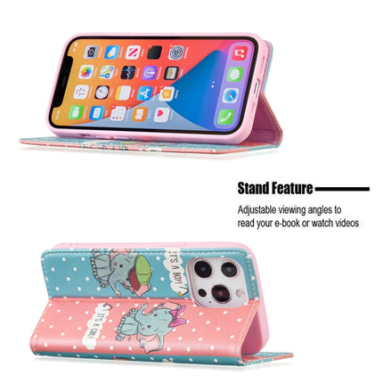 Colored Drawing Pattern Invisible Magnetic Horizontal Flip PU Leather Case with Holder & Card Slots & Wallet For iPhone 13 Pro(Elephant)-garmade.com