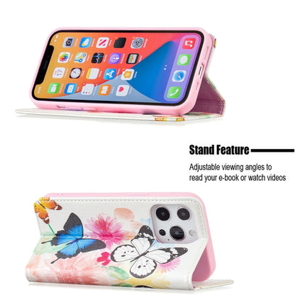 Colored Drawing Pattern Invisible Magnetic Horizontal Flip PU Leather Case with Holder & Card Slots & Wallet For iPhone 13 Pro Max(Two Butterflies)-garmade.com