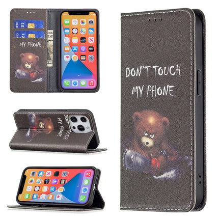 Colored Drawing Pattern Invisible Magnetic Horizontal Flip PU Leather Case with Holder & Card Slots & Wallet For iPhone 13 Pro Max(Bear)-garmade.com