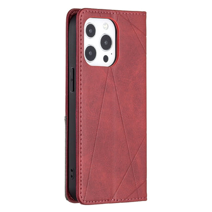 Rhombus Texture Horizontal Flip Magnetic Leather Case with Holder & Card Slots For iPhone 13 mini(Red)-garmade.com