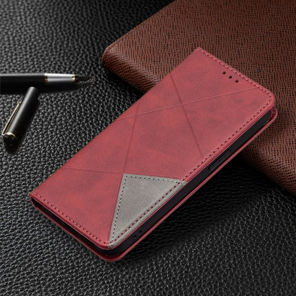 Rhombus Texture Horizontal Flip Magnetic Leather Case with Holder & Card Slots For iPhone 13 mini(Red)-garmade.com