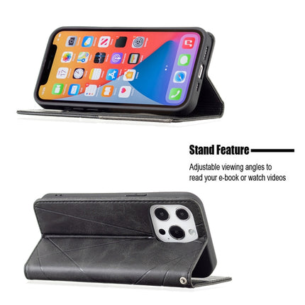 Rhombus Texture Horizontal Flip Magnetic Leather Case with Holder & Card Slots For iPhone 13 mini(Black)-garmade.com