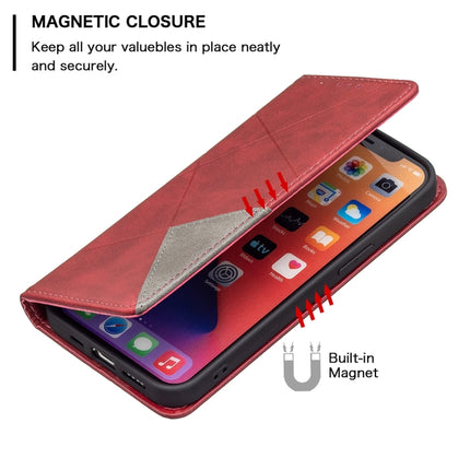 Rhombus Texture Horizontal Flip Magnetic Leather Case with Holder & Card Slots For iPhone 13(Red)-garmade.com