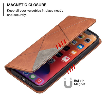 Rhombus Texture Horizontal Flip Magnetic Leather Case with Holder & Card Slots For iPhone 13(Brown)-garmade.com