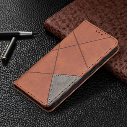 Rhombus Texture Horizontal Flip Magnetic Leather Case with Holder & Card Slots For iPhone 13(Brown)-garmade.com