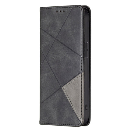 Rhombus Texture Horizontal Flip Magnetic Leather Case with Holder & Card Slots For iPhone 13(Black)-garmade.com