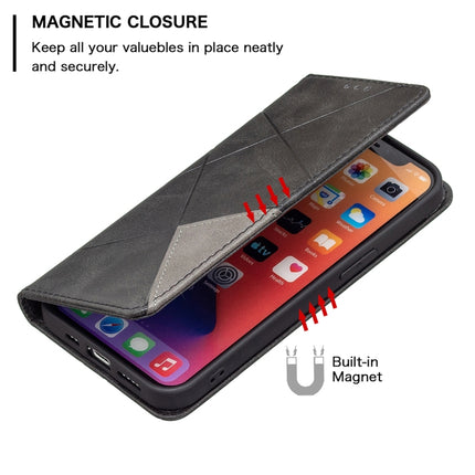 Rhombus Texture Horizontal Flip Magnetic Leather Case with Holder & Card Slots For iPhone 13(Black)-garmade.com