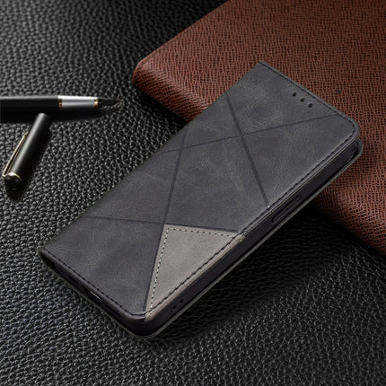 Rhombus Texture Horizontal Flip Magnetic Leather Case with Holder & Card Slots For iPhone 13(Black)-garmade.com