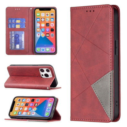 Rhombus Texture Horizontal Flip Magnetic Leather Case with Holder & Card Slots For iPhone 13 Pro(Red)-garmade.com