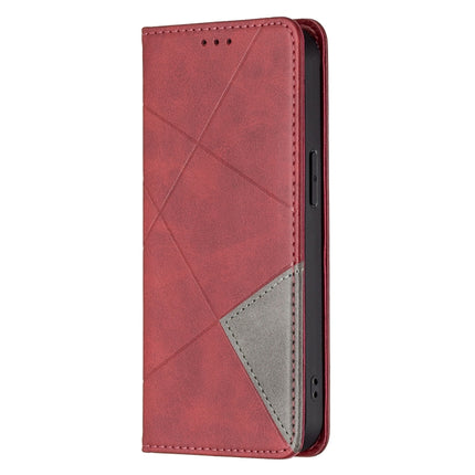 Rhombus Texture Horizontal Flip Magnetic Leather Case with Holder & Card Slots For iPhone 13 Pro(Red)-garmade.com