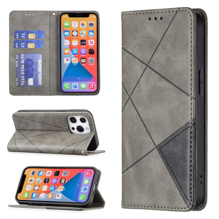 Rhombus Texture Horizontal Flip Magnetic Leather Case with Holder & Card Slots For iPhone 13 Pro(Grey)-garmade.com