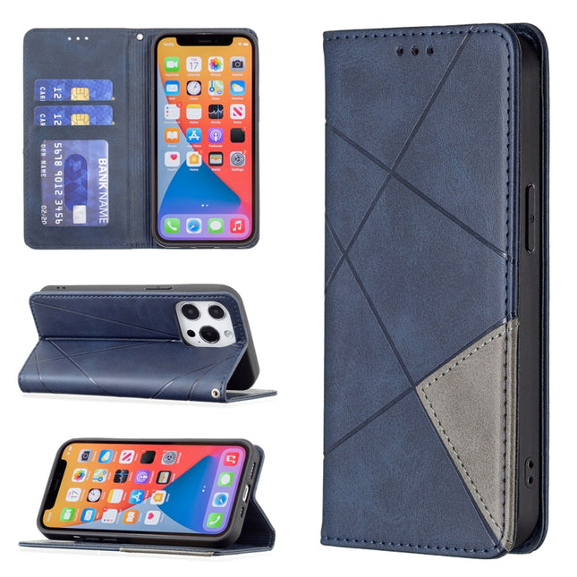 Rhombus Texture Horizontal Flip Magnetic Leather Case with Holder & Card Slots For iPhone 13 Pro(Blue)-garmade.com