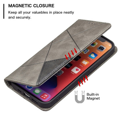 Rhombus Texture Horizontal Flip Magnetic Leather Case with Holder & Card Slots For iPhone 13 Pro Max(Grey)-garmade.com