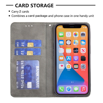 Rhombus Texture Horizontal Flip Magnetic Leather Case with Holder & Card Slots For iPhone 13 Pro Max(Grey)-garmade.com