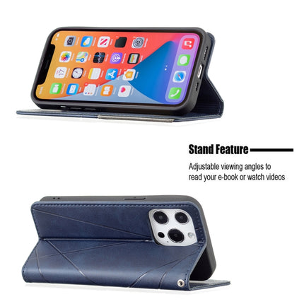 Rhombus Texture Horizontal Flip Magnetic Leather Case with Holder & Card Slots For iPhone 13 Pro Max(Blue)-garmade.com
