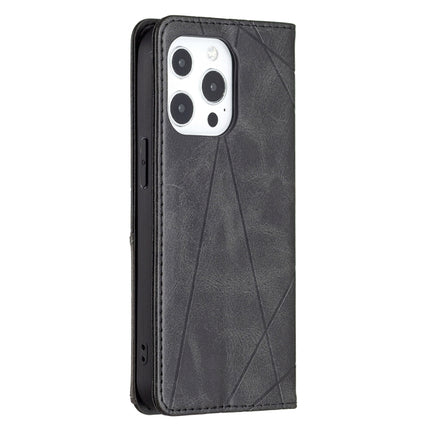 Rhombus Texture Horizontal Flip Magnetic Leather Case with Holder & Card Slots For iPhone 13 Pro Max(Black)-garmade.com