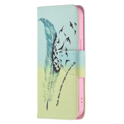 Colored Drawing Pattern Horizontal Flip Leather Case with Holder & Card Slots & Wallet For iPhone 13 mini(Feather)-garmade.com