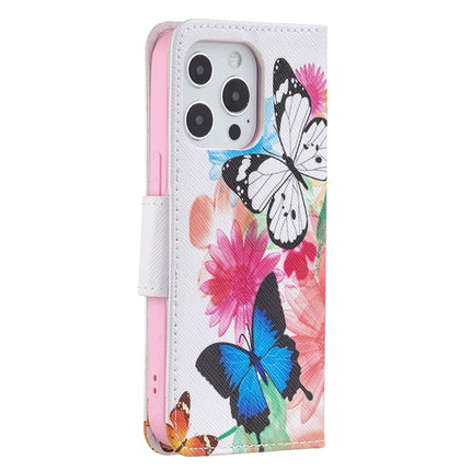 Colored Drawing Pattern Horizontal Flip Leather Case with Holder & Card Slots & Wallet For iPhone 13(Two Butterflies)-garmade.com