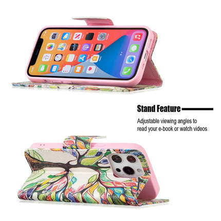 Colored Drawing Pattern Horizontal Flip Leather Case with Holder & Card Slots & Wallet For iPhone 13(Tree of Life)-garmade.com