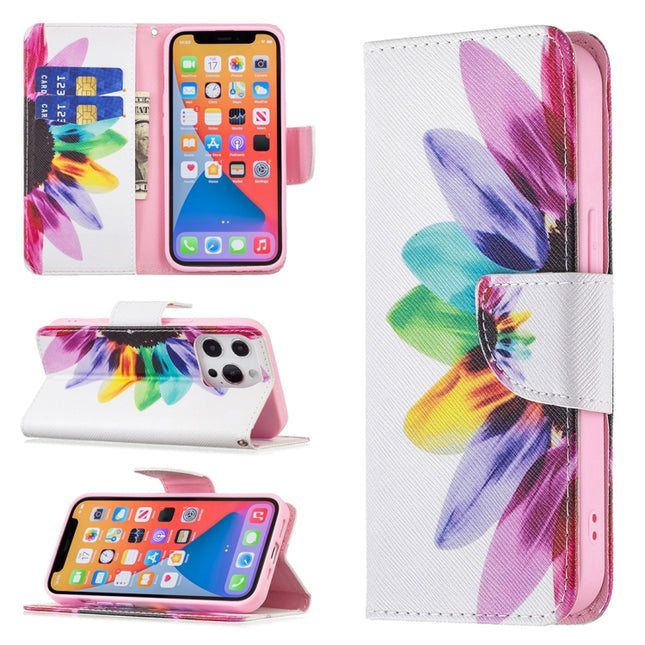 Colored Drawing Pattern Horizontal Flip Leather Case with Holder & Card Slots & Wallet For iPhone 13 Pro(Sunflower)-garmade.com