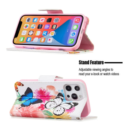 Colored Drawing Pattern Horizontal Flip Leather Case with Holder & Card Slots & Wallet For iPhone 13 Pro(Two Butterflies)-garmade.com