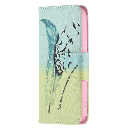 Colored Drawing Pattern Horizontal Flip Leather Case with Holder & Card Slots & Wallet For iPhone 13 Pro(Feather)-garmade.com