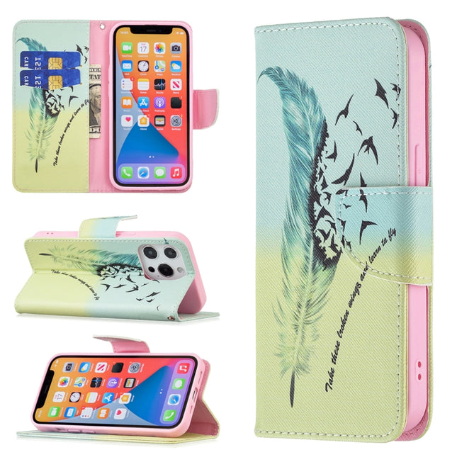 Colored Drawing Pattern Horizontal Flip Leather Case with Holder & Card Slots & Wallet For iPhone 13 Pro Max(Feather)-garmade.com