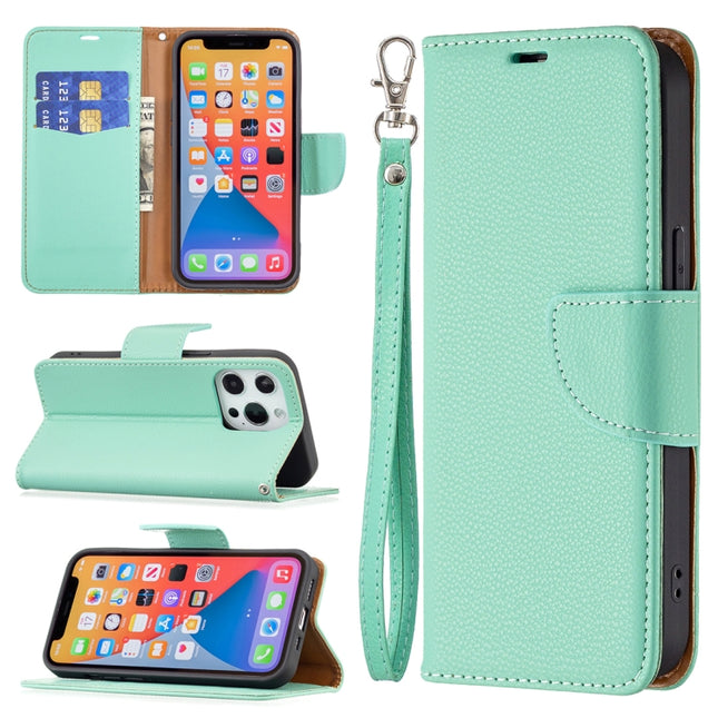 Litchi Texture Pure Color Horizontal Flip Leather Case with Holder & Card Slots & Wallet & Lanyard For iPhone 13 Pro(Green)-garmade.com