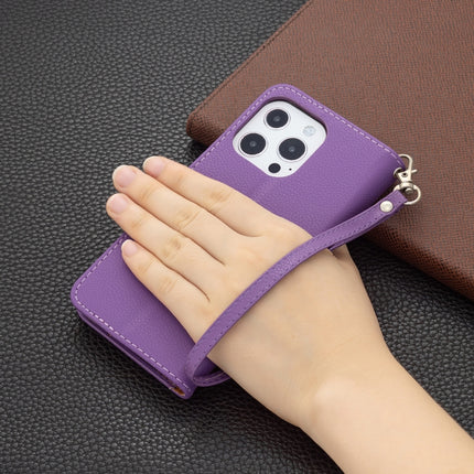 Litchi Texture Pure Color Horizontal Flip Leather Case with Holder & Card Slots & Wallet & Lanyard For iPhone 13 Pro(Purplez)-garmade.com